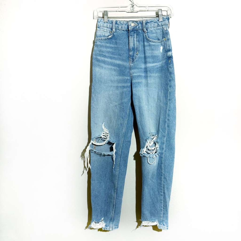 Zara Distressed High Waist Cropped Straight Ankle Length 100% Cotton Jeans